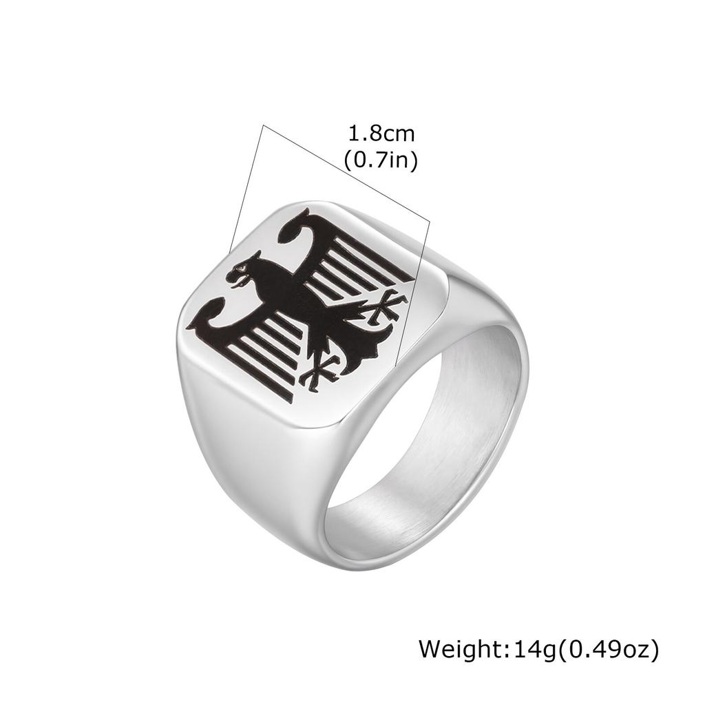 German Federal Eagle Signet Ring for Men,Stainless Steel Square Statement Ring,National Symbol Jewelry