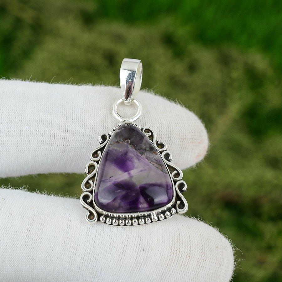 Star Amethyst Stone Artisan February Birth Pendant Jewelry 925 Sterling Silver