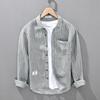 Men's Japanese-Style Casual Long-Sleeve Cotton-Linen Shirt with Vertical Stripes, Loose Fit, Trendy Linen Shirt for Young Adults
