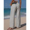 Summer Women's Striped Linen-like Wide Leg Pants, Drawstring Waist Pockets Casual Long Trousers for Beach Vacation