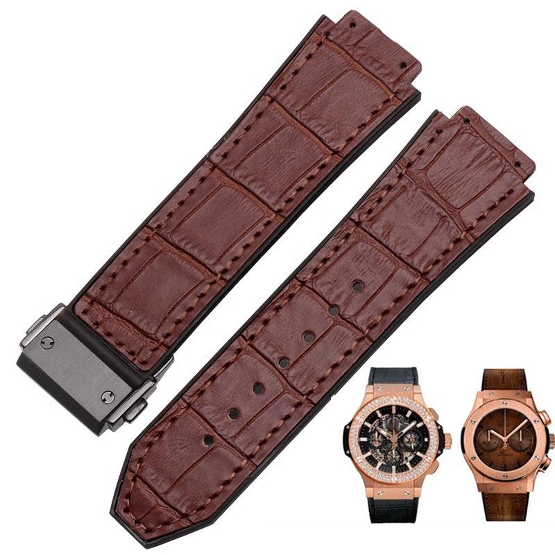 Für HUBLOT BIG BANG Echtes Leder 25mm*19mm Wasserdichtes Herren-Uhrenarmband Kette Uhr Gummi-Uhrenkette