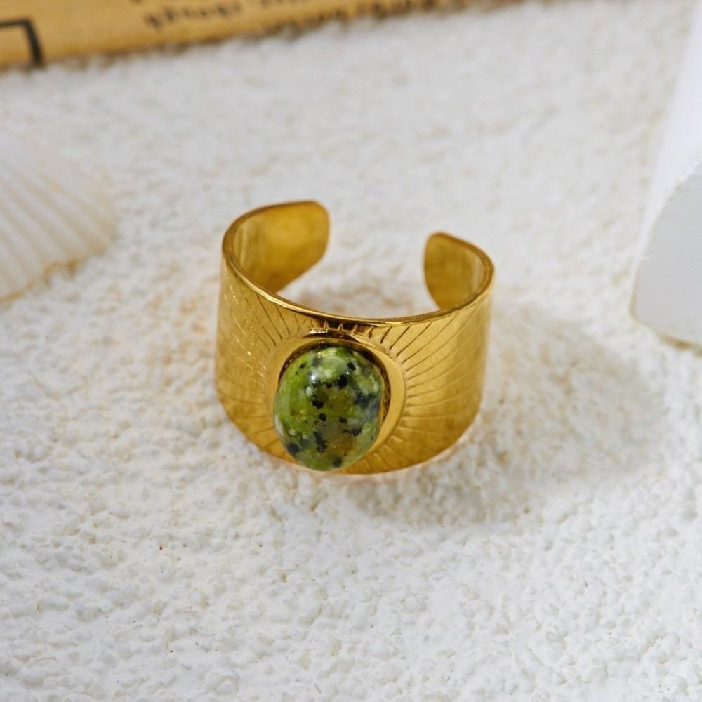 Turquoise Green Stone Turquoise Stone Ring Stainless Steel Boho Ring Finger Accessories