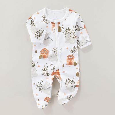 Long-Sleeve Cotton Baby Romper: Korean Style, Footed, Perfect for Spring & Autumn.
