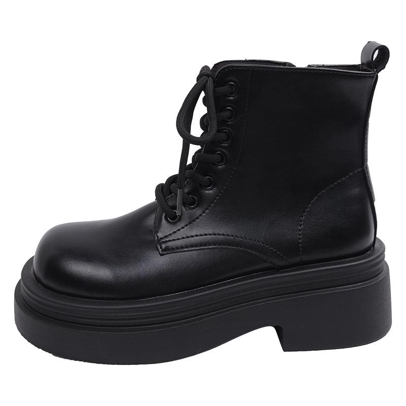 

Martin boots women s 2024 platform locomotive retro short boots autumn thick heel muffin lace-up thin big head thin boots 35