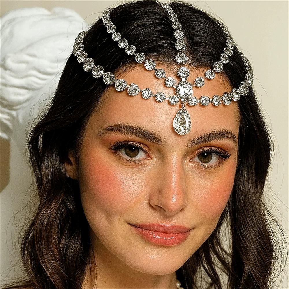 New European And American Retro Bohemian Bridal Headdress With Diamonds, Eyebrow Pendant, Forehead Accessories, Hair Accessories, Hair Chain.