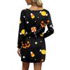 Women's Fashion V-Neck Long Sleeve Drawstring With Pocket Halloween Printed Casual Dresses