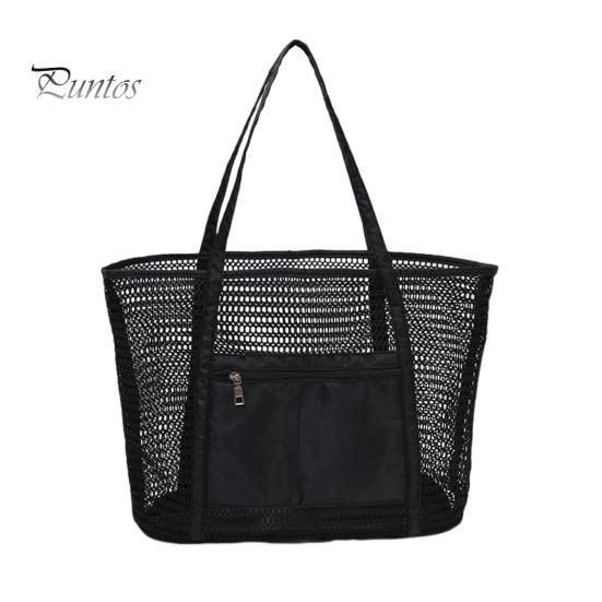 Beach Bag Large Capacity Summer Travel Mesh Tote Bag with Large Pocket Sand-proof Woven Shoulder Handbag