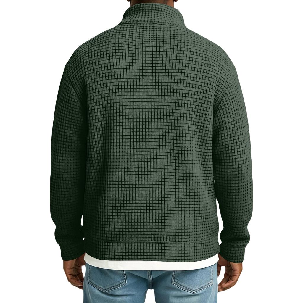 Men's Casual Stand-Up Collar Long-Sleeve Top Color Button-Down Sweatshirt