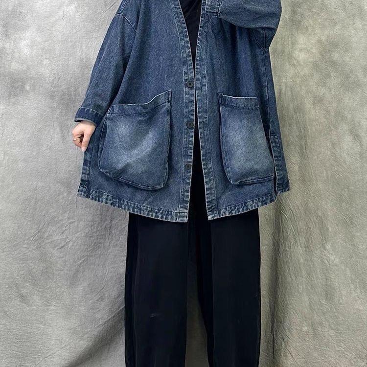 European High-End Wide-Leg Denim Jacket with Large Pockets, Plus Size & Loose Fit - Spring 2025