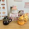Cat mug with lid Ceramic cup Girls water cup Office coffee Breakfast cup Birthday gift souvenir