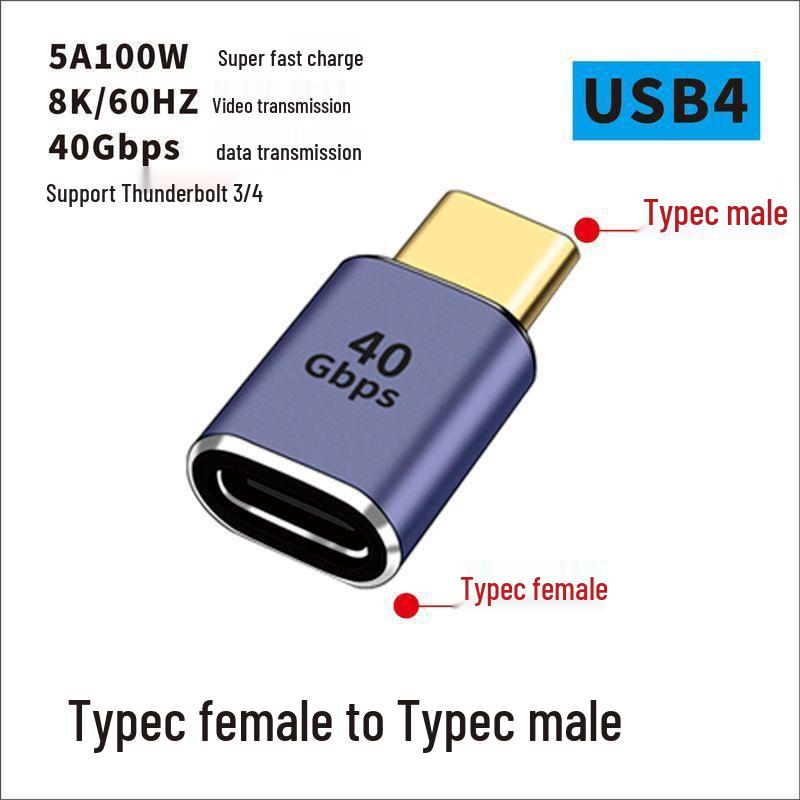 USB Type-C Adapter: Male-Female-Male-Female, 90° L/U-Shaped Thunderbolt 3 Elbow for Computers