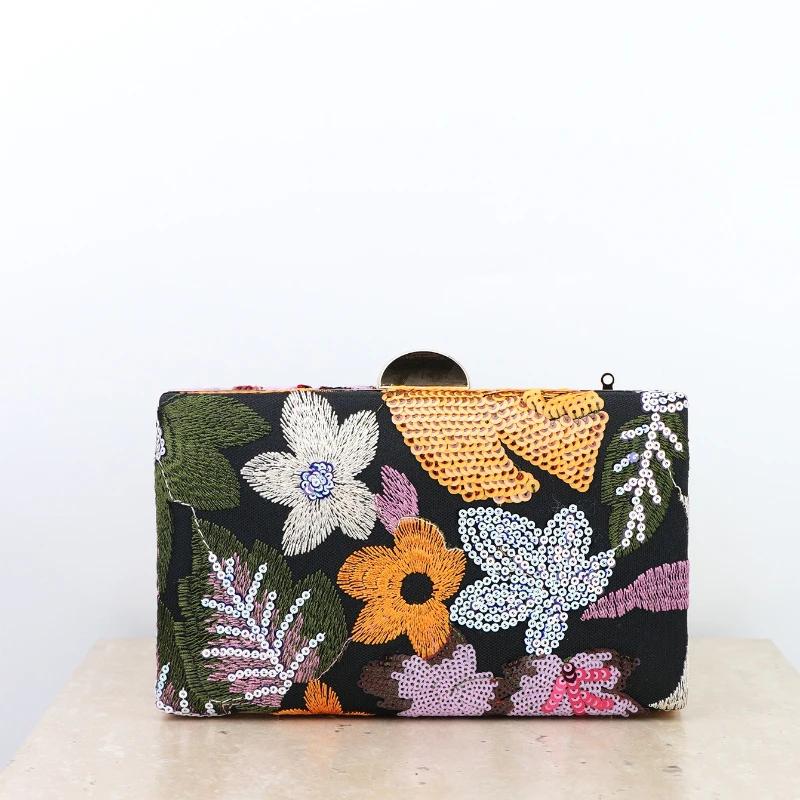 

Вышитые банкетные сумки Женские ручной работы аппликации Китайская тематическая вечеринка Сумка с пайетками Вечернее платье Фиолетовый клатч 20*3*12cm чёрный