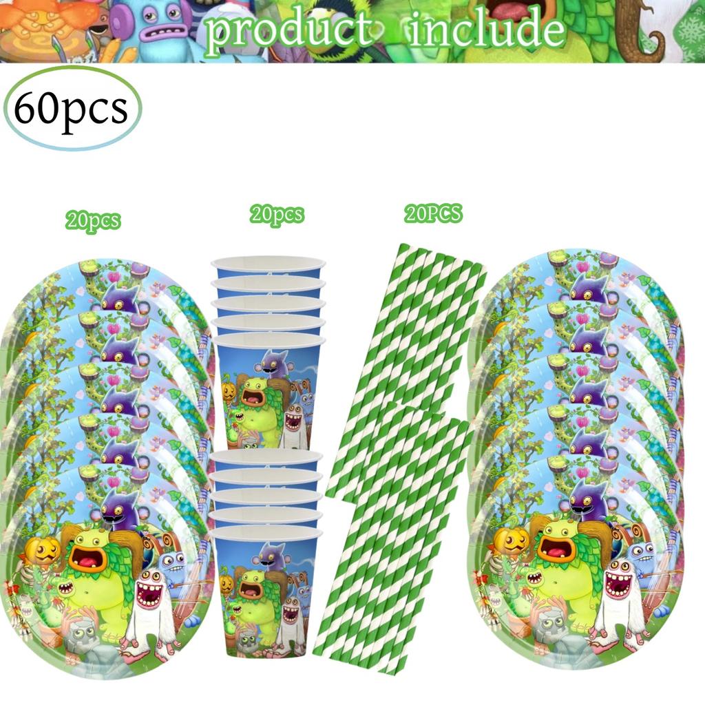 My Singing Monsters Födelsedagsdekorationer 20 personer Engångsservis Duk Tallrik Baby Shower Barnpresent Gåva Pojkfest Tillbehör