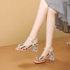 Fashion Colorful Diamond Buckle Bow One Strap Sandals Women's Square Toe Open Toe Slim Strap Anti-Slip Wear-Resistant High Heels
