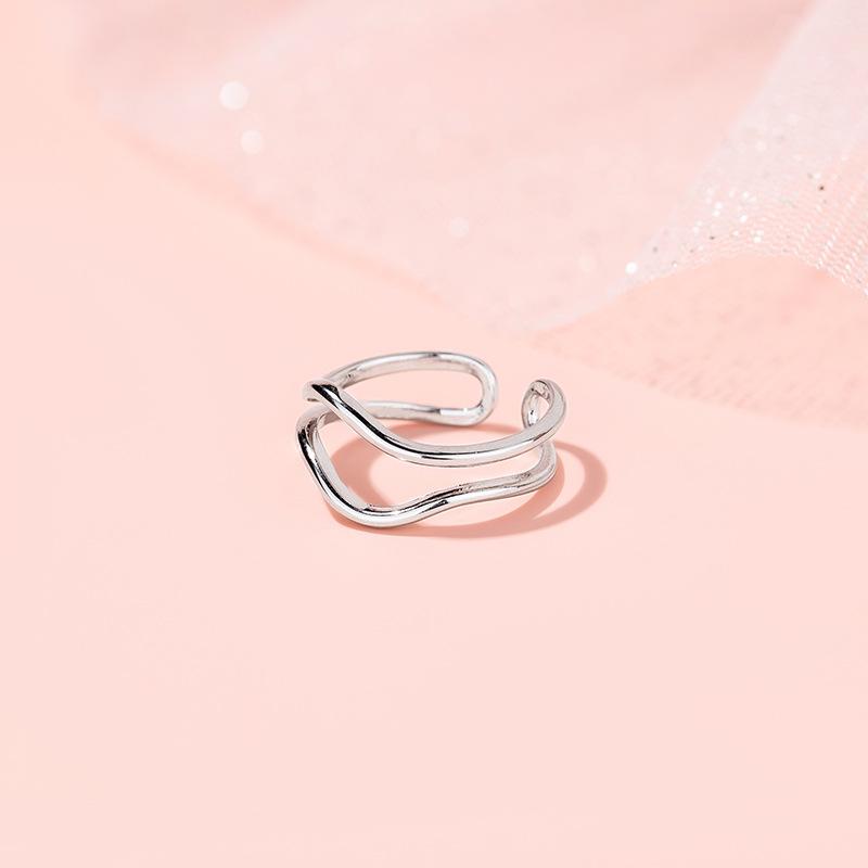 New Personality 925 Sterling Silver Wavy Double-layer Adjustable Irregular Metal Lines Ring for Woman Man Jewelry Accessory Gift