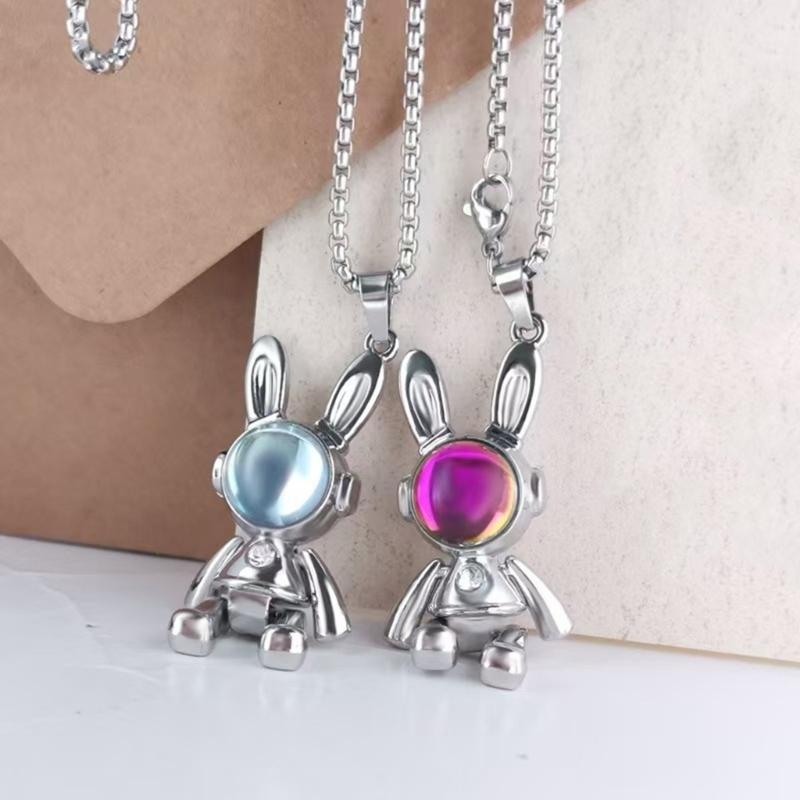 Fashionable Titanium Steel Dancing Rabbit Pendant Necklace 60cm And 70cm Optional Design Couple Sweater Chain