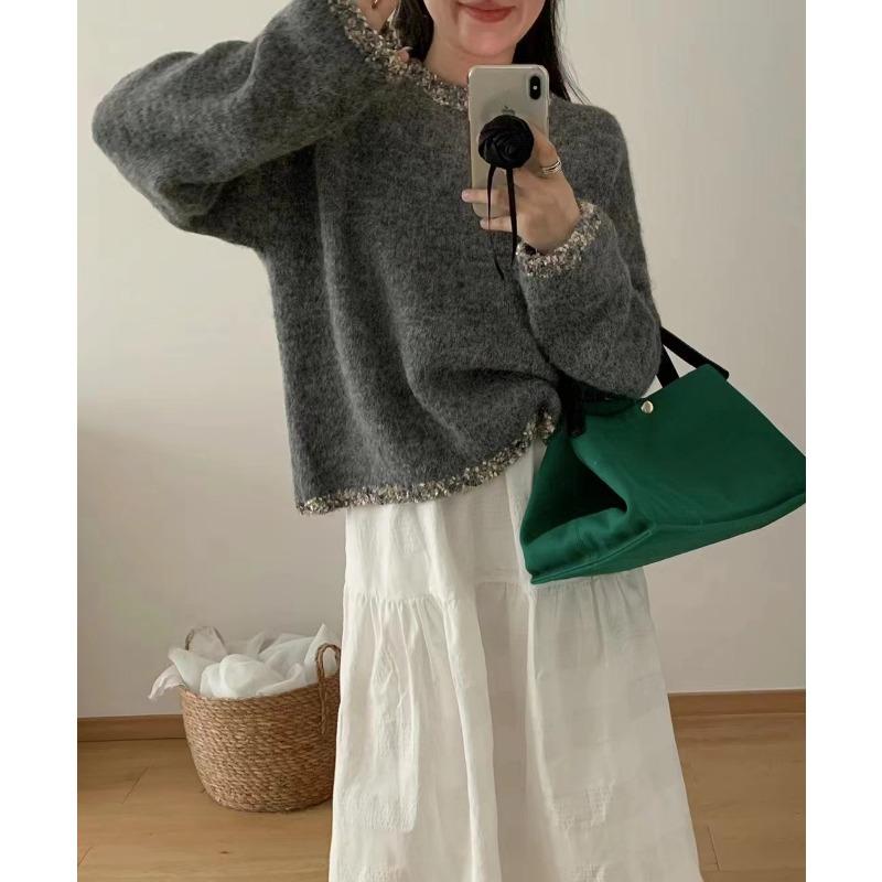 

Разноцветный пуловер с манжетами и круглым вырезом, женский, новый, свободный и универсальный, мягкий и ворсистый трикотажный свитер-топ на осень и зиму average size