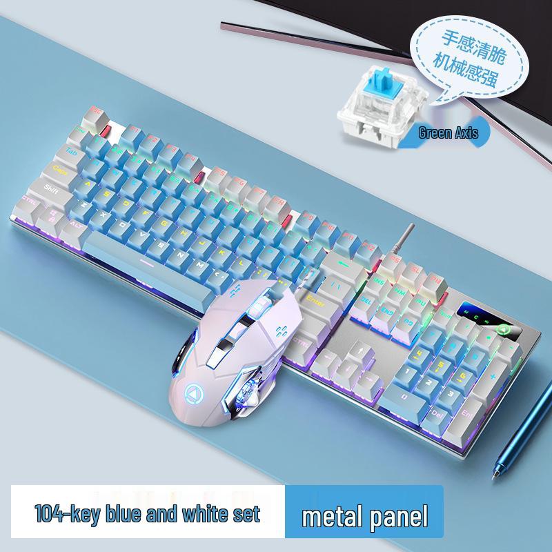 Silver Carving Mechanical Keyboard Set: 87/104 Keys, Blue/Black Clicky Switches, Mouse & Headset for Wired Esports Gaming
