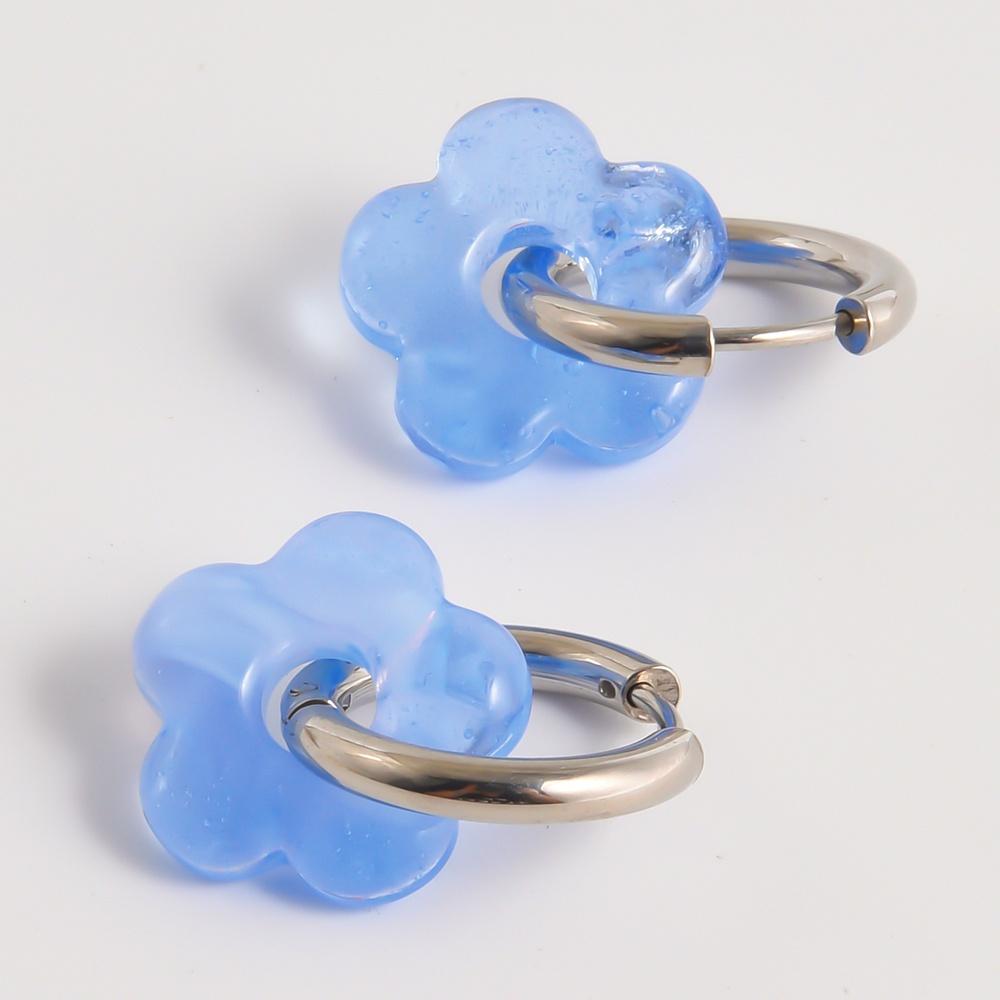 

Colorful Flower Glass Drop Charms Earring Gold Color Circle Ear Buckle Hoops Stainless Steel Earrings Fashion Jewelry for Women