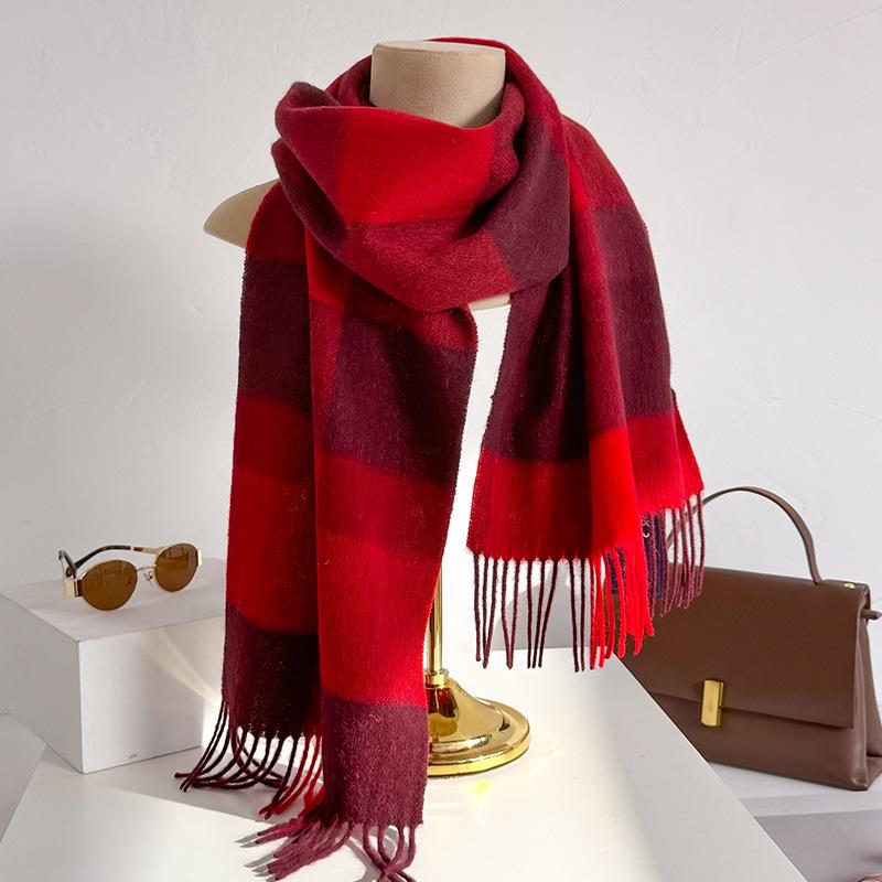 Wollschal für Damen, Herbst/Winter, Vintage-Preppy-Stil, kariert, Wickelschal, Pashmina Mujer Femme Foulard Bufanda Schal Stola