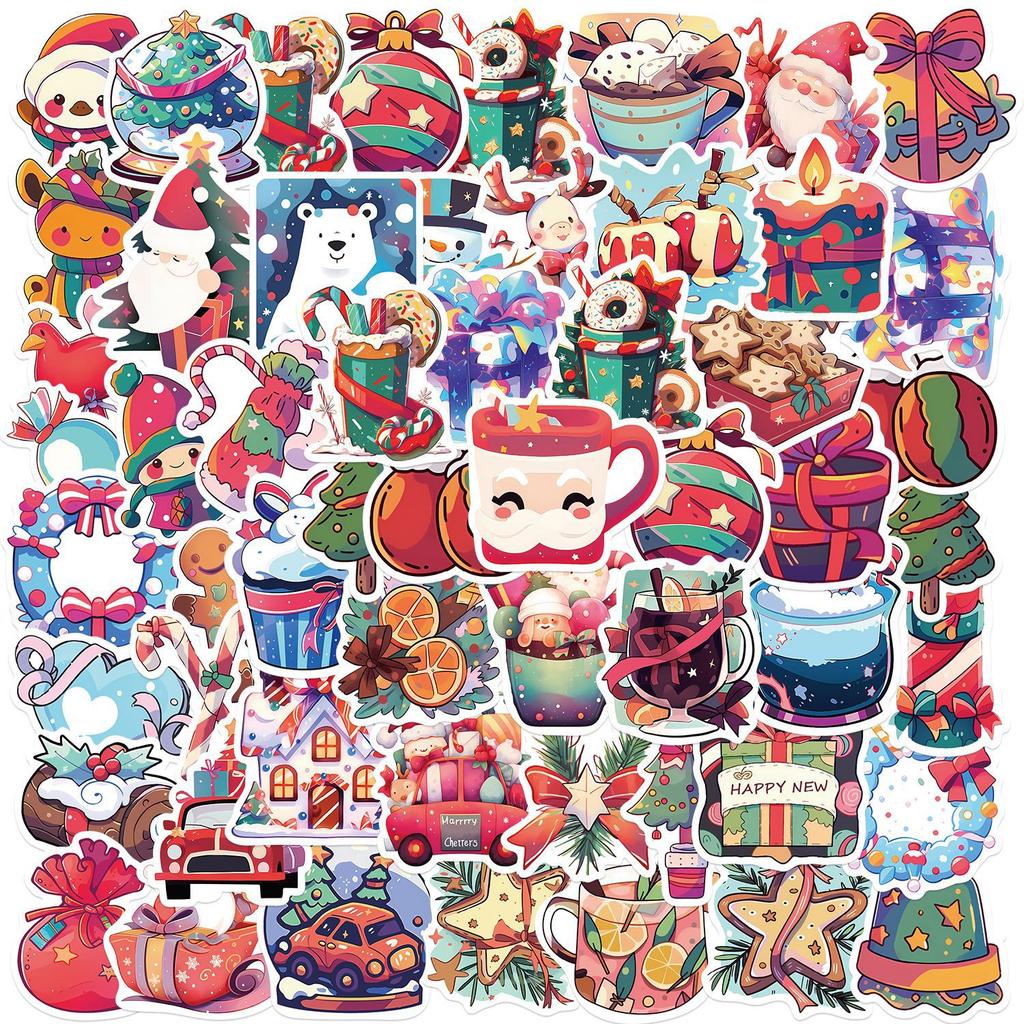 50 Christmas Fun Gifts Decorative Party Stickers Guitar Notebook Suitcase DIY Waterproof Stickers