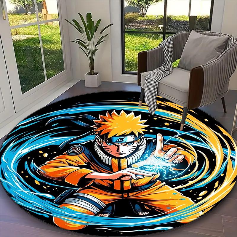 1pc Digital Printed Chair Rug for Home Office Use, Game Role Naruto Carpet Appropriate for All Seasons, Soft Round Carpet