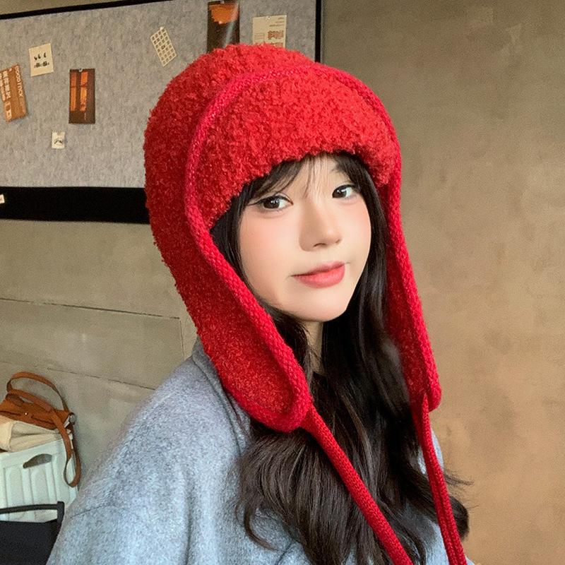 Autumn and Winter New Knitted Hat Outdoor Cold and Warm Wool Hat Plush Versatile Face Small Ear Hat Children