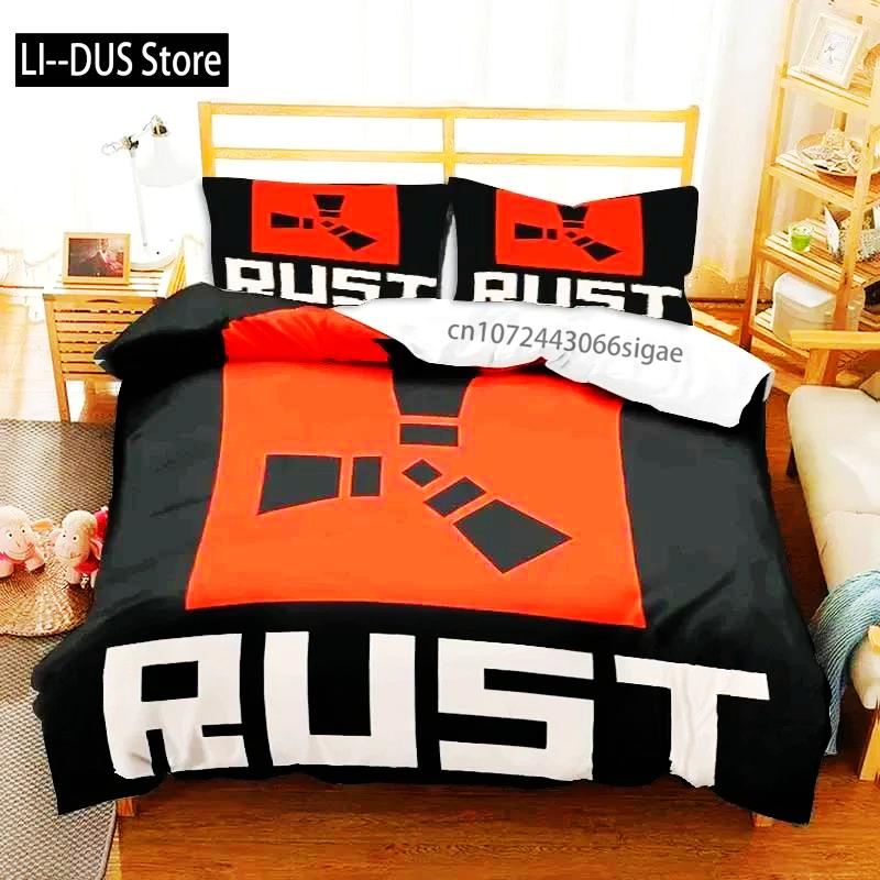 Rust Game Logo Printed Bedding Set Duvet Cover Bed Set Quilt Cover Pillowcase Comforter King Queen Size Boys Adult Bedding Set