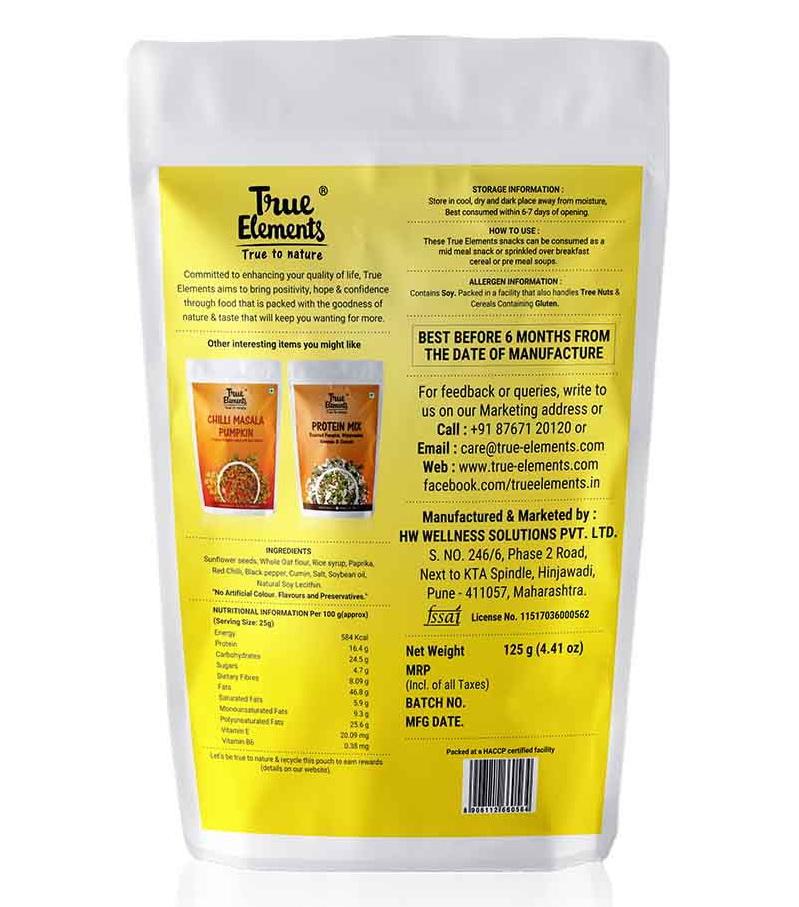 Sunflower Seeds with Chili and Masala (125 G), Chilli Masala Sunflower, True Elements