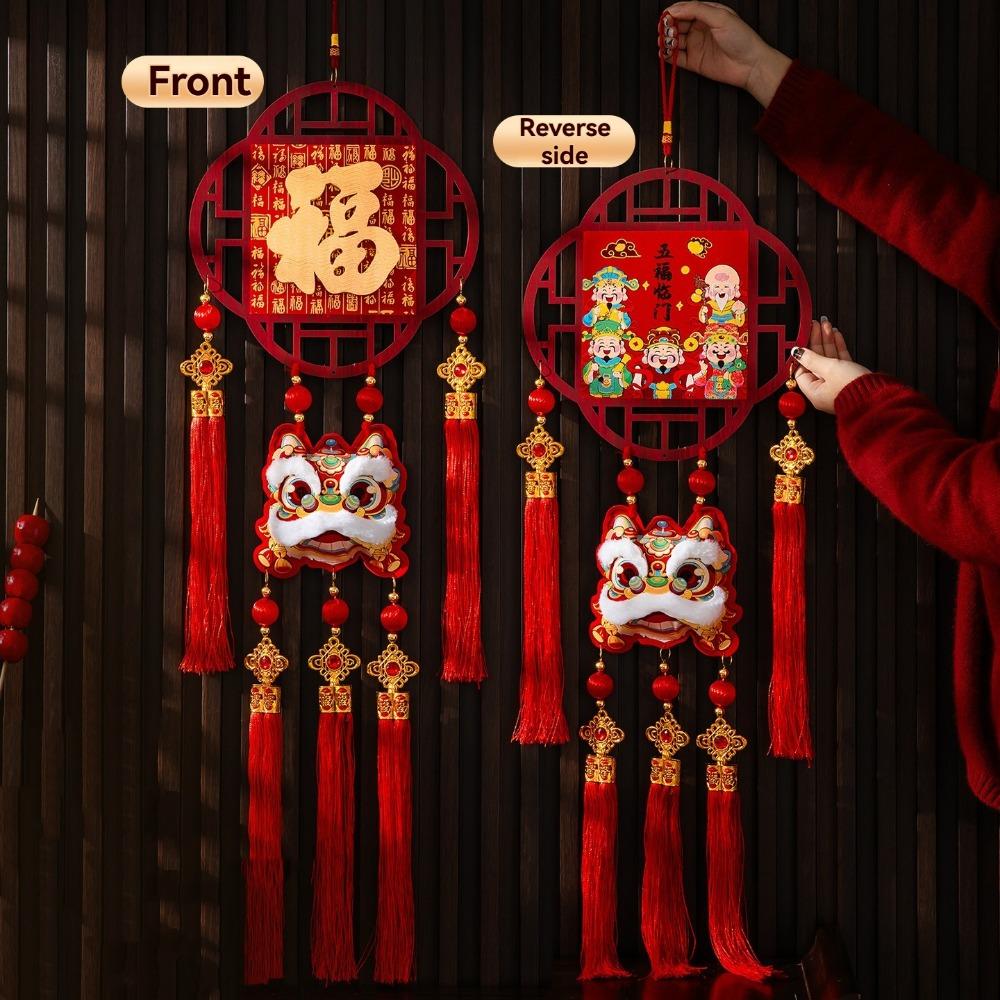 Double-sided Chinese New Year Decoration Reusable Traditional Spring Festival Pendants Three-dimensional with Tassel
