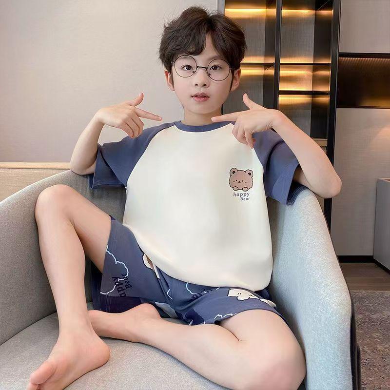 Children's Lightweight Summer Pajama Set, Short-Sleeved Top and Shorts for Older Boys, Perfect for Air-Conditioned Homes