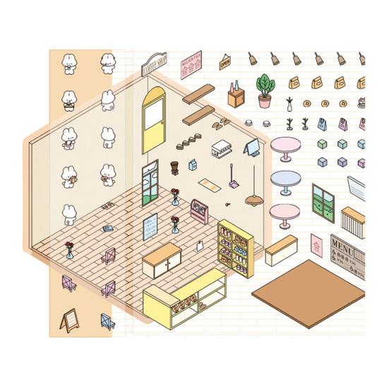 1/8 szt. DIY 3D naklejki na dom telefon/laptop kreskówka miniaturowa scena naklejki sklep deserowy księgarnia naklejki