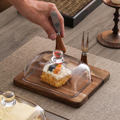 Butterdose mit Glasdeckel Holzsockel Butterbehälter Aufbewahrung mit Deckel für Tisch, Küchentheke, Kühlschrank Mit Messer