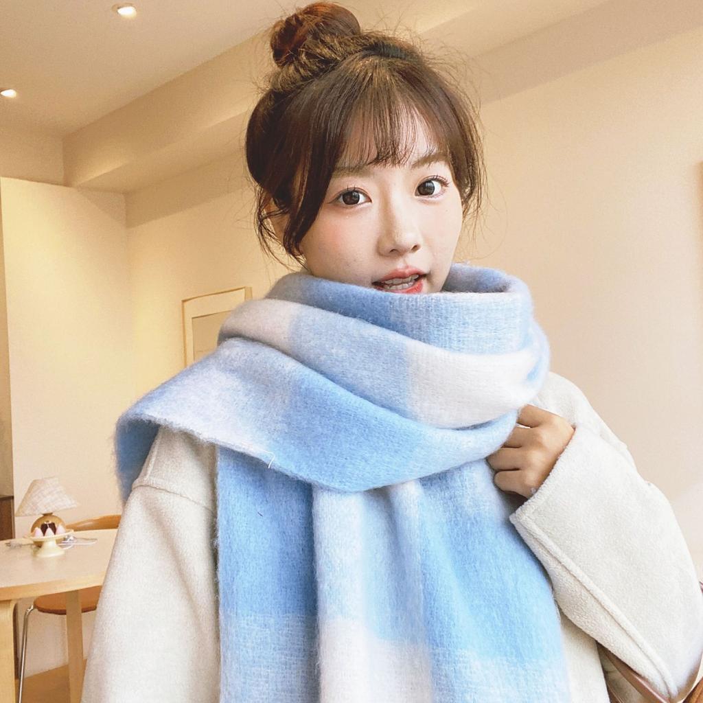 New hippocampus hair scarf winter women's Korean atmosphere sense advanced sense plaid warm thickened scarf men