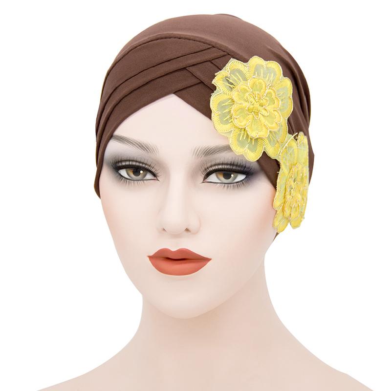 Fashion Ladies Forehead Cross Plum Blossom Hat Beanie Elastic Soft Top Hat Adult Women Milk Silk Flower Cap Muslim Turban