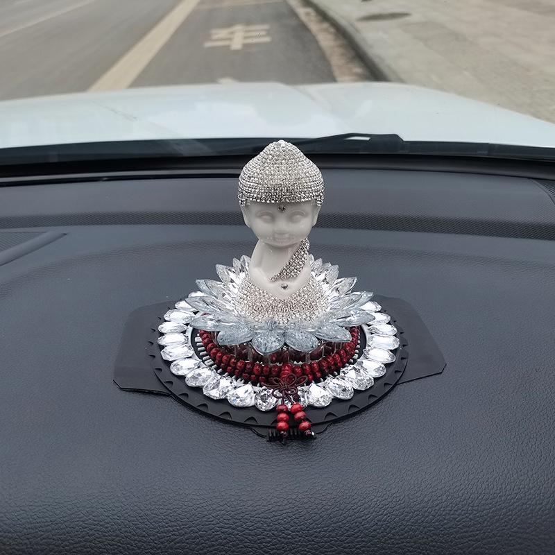Ornamento profumatore per auto con diamante di cristallo, Maitreya Loto Buddista decorazione consolle centrale, eccetto odore benedizione regali per ragazzi