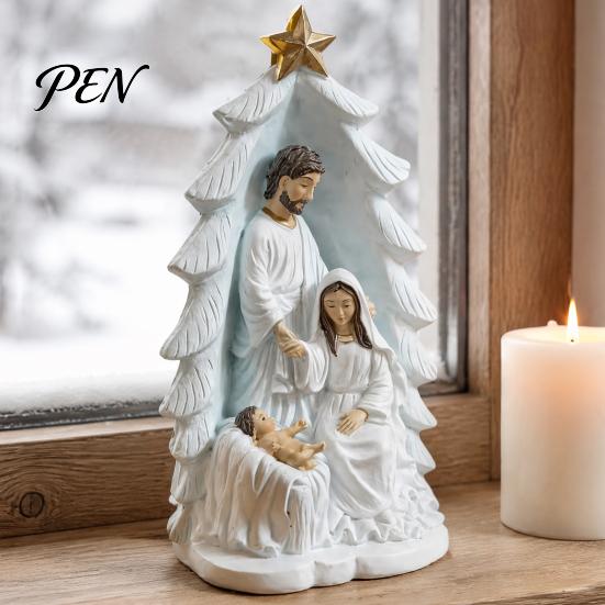 Traditional Nativity Figurine for Holidays Holy Family Statue, Christmas Tree Resin Ornament, Hand-Painted Home Decor Religious Tabletop Altar