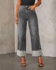 2025 Women's Retro High-Waist Straight-Leg Jeans with Elastic and Rolled Hem