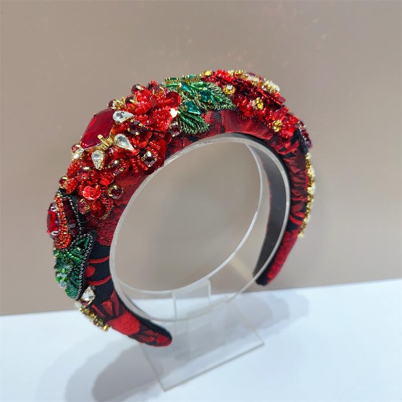 Glitzernde Rot Rosa Kristall Edelstein Stirnbänder Gepolsterte Diamant Strass Braut Haarbänder Für Frauen Luxus Hochzeit Haarschmuck