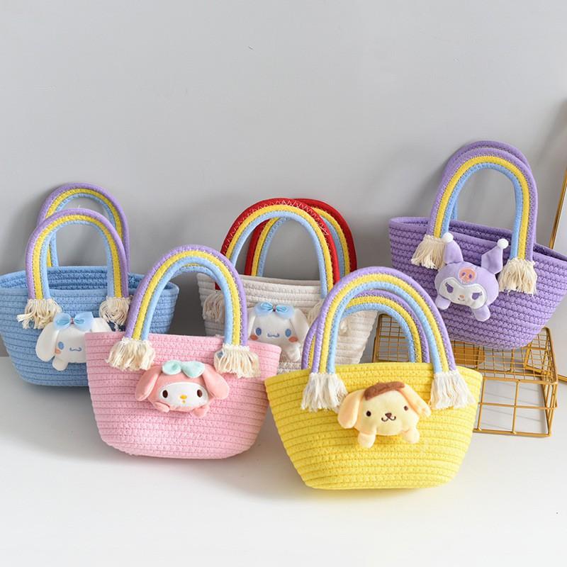 Girls 'bag Korean Rainbow Cloud Handbag Children's Woven Bag Large-capacity Straw