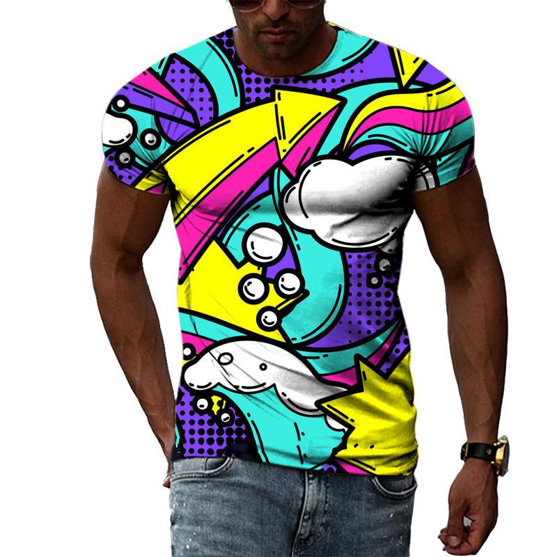 Retro 80er 90er Stil 3D Druck T-Shirts Herren Freizeit Kurzarm T-Shirt Oversized Hip Hop Street Tees Harajuku Oberteile Herren Kleidung