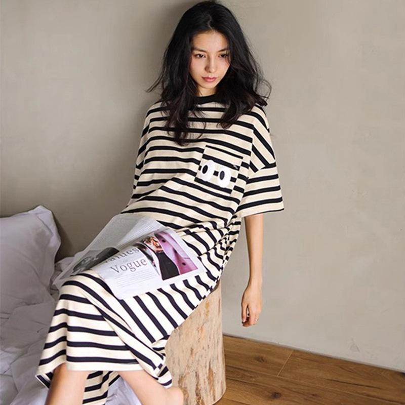 Pajamas Women's Summer Thin Pajamas Short Sleeves Large Size Fat Mm Medium and Long Pajamas Pajamas Loungewear