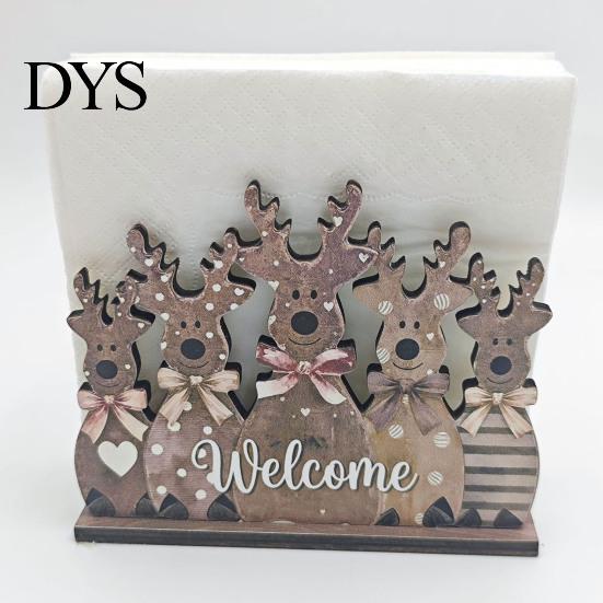 Christmas Gift for Family Napkin Holder Table, Wooden Santa Snowman Reindeer Tree Cocktail Vertical Tissue Dispenser Winter Holiday Parties, Farmhouse
