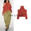 Autumn New Women's Clothing Bows Lace-up off-Shoulder Long Sleeves Laminated Decoration Hanging Collar Tops 5039210