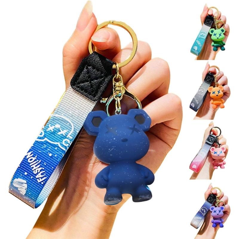 Unique Metal Keyring Color Changing Bear Resin Keychain Pendant for Couples and Friend