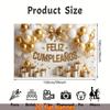 2D Feliz Cumpleaños Backdrop, Gold White Balloon & Gift Box Spanish Birthday Background Cloth