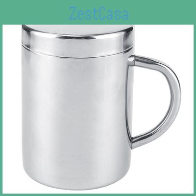 Stainless Steel Wall Portable Double Mug Anti‑scald Coffee Tea Milk Cup With Lid For Home
