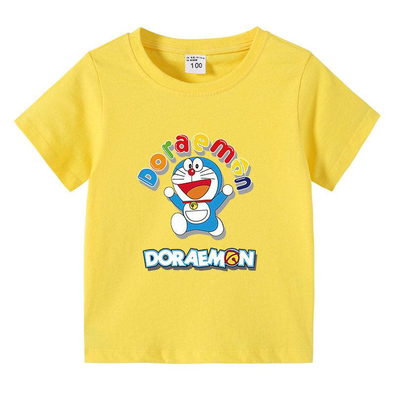 Doraemon Childrens Summer Clothing  Pure Cotton Breathable Top for Kids  Short Sleeve Ding Dong Cat Fashion Tshirt