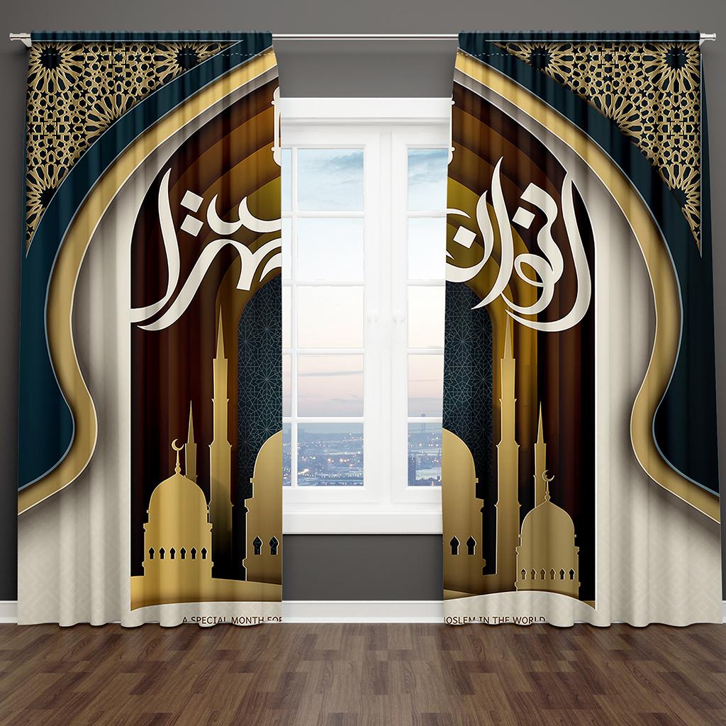 Luxus Ramadan Ramazan Kareem Mond Schloss Fenster Vorhänge Jalousien Für Wohnzimmer Schlafzimmer Badezimmer Küche Tür Heimdekor 2 Stück