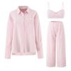 2026 Spring Striped Long Sleeve Shirt with Casual Pants & Camisole Set